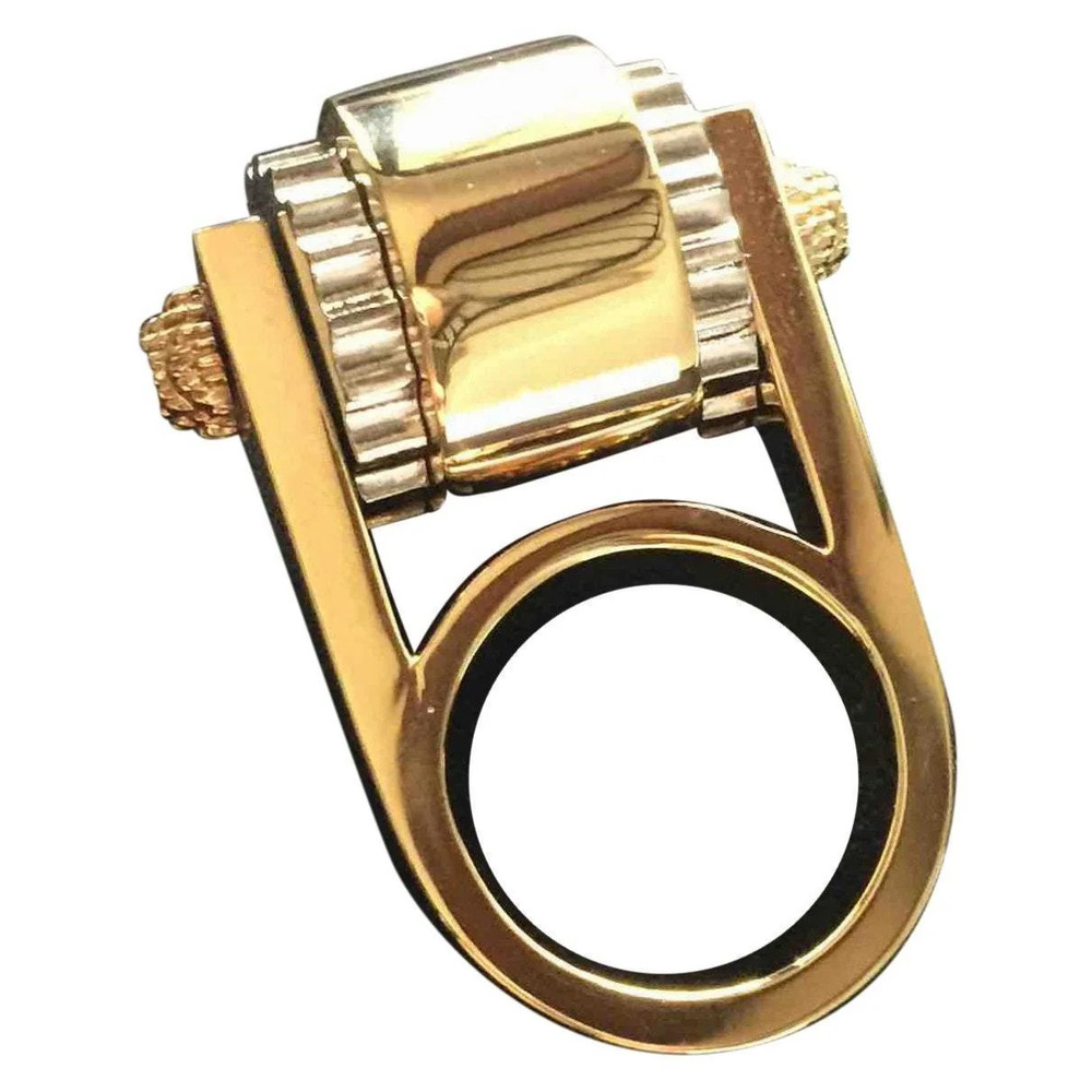 Balenciaga Ring Gold Tone Metal Hardware Gear Cylinder Large Size